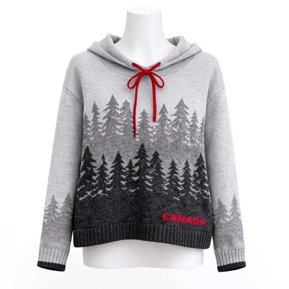 Size S Parkhurst Cotton Country Canada Forest Tree Knit Pullover Hoodie